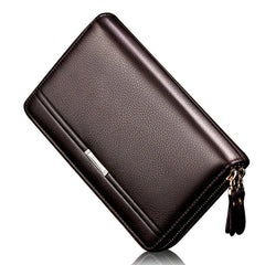 Men Clutch Bag Wallet Leather Double Zipper Business Purse Brown