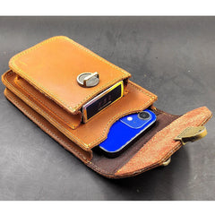 Men Crazy Horse Leather Waist Bag Hook Fanny Pack Vintage Casual Phone Pouch
