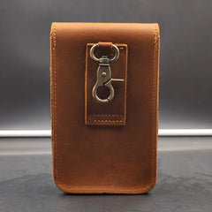 Men Crazy Horse Leather Waist Bag Hook Fanny Pack Vintage Casual Phone Pouch