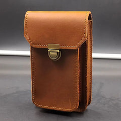 Men Crazy Horse Leather Waist Bag Hook Fanny Pack Vintage Casual Phone Pouch
