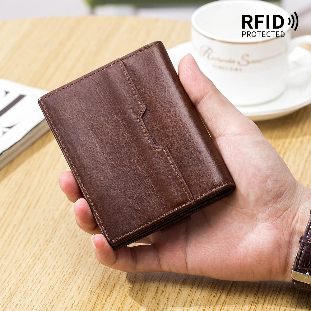 Men Short Wallet Vertical Multi-card Snap Coin Purse Youth Card Bag Cow Clutch