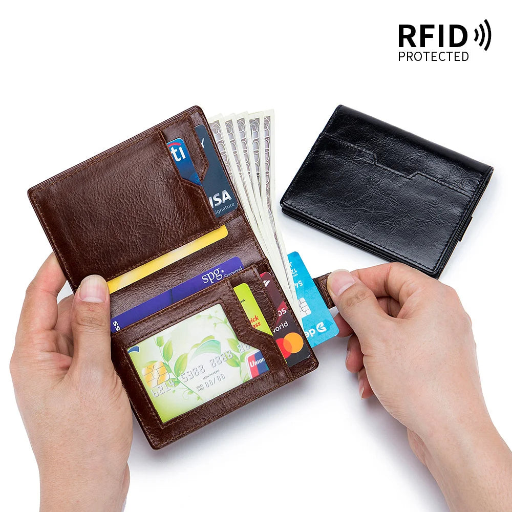 Men Short Wallet Vertical Multi-card Snap Coin Purse Youth Card Bag Cow Clutch