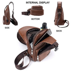 Leather Men Chest Bag Vintage Crossbody Shoulder Bag