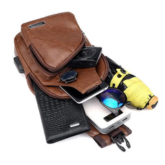 Vintage Leather Men Chest Bag Crossbody Shoulder Bag