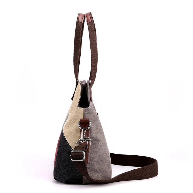 Canvas Patchwork Shoulder Bag Vintage Women's Messenger Bags Handbags Purse