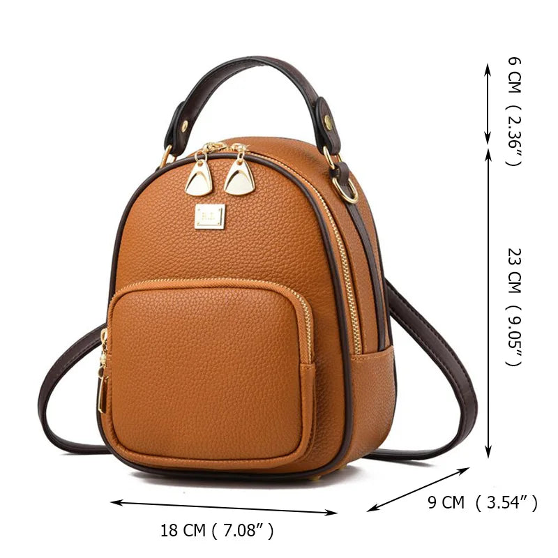 Leather Small Women Backpacks Zipper Shoulder Bag Female Phone Bags