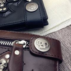 Men Vintage Skull Head Cross Leather Biker Wallet