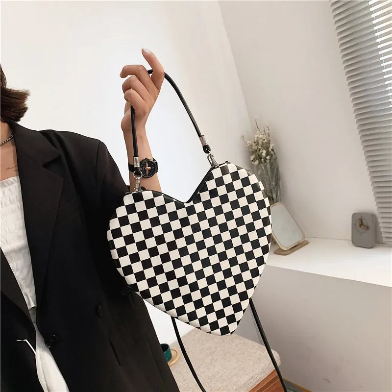 Plaid Shoulder Bag for Women Love Handbag and Purse High Women Armpit Bag