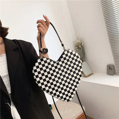 Plaid Shoulder Bag for Women Love Handbag and Purse High Women Armpit Bag