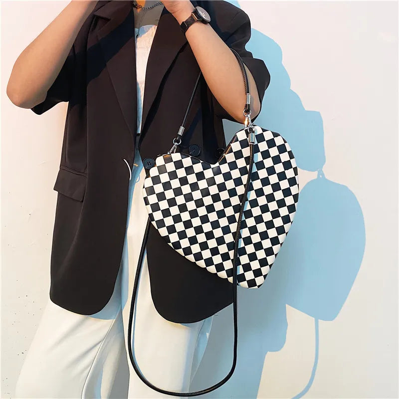 Plaid Shoulder Bag for Women Love Handbag and Purse High Women Armpit Bag