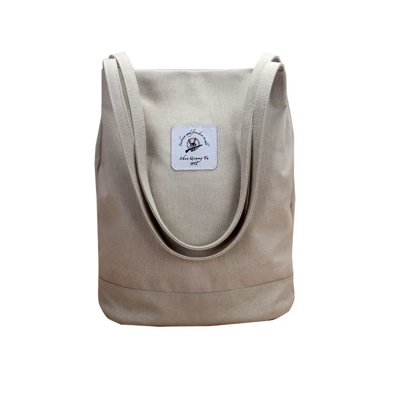 Canvas Bucket Bags Women Foldable Shoulder Bag Large Capacity Tote