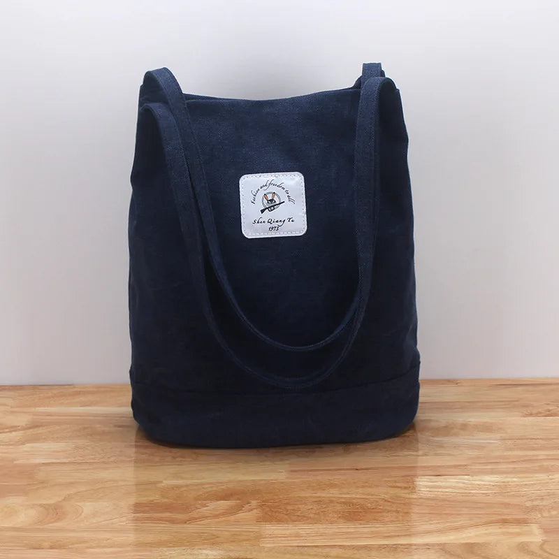 Canvas Bucket Bags Women Foldable Shoulder Bag Large Capacity Tote