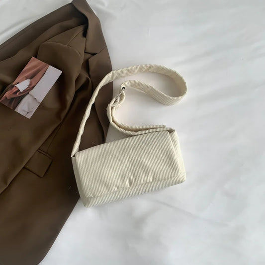 Corduroy Crossbody Bag Casual Purse Square Flip Shoulder Handbag for Women