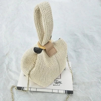 Straw Beach Bag Crossbody Lock Handbag Vintage Shoulder Bag