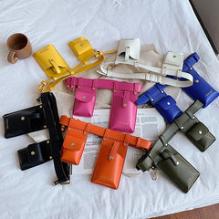 Women Waist Bags Set Pu Leather Solid Chest Bags Fanny Packs