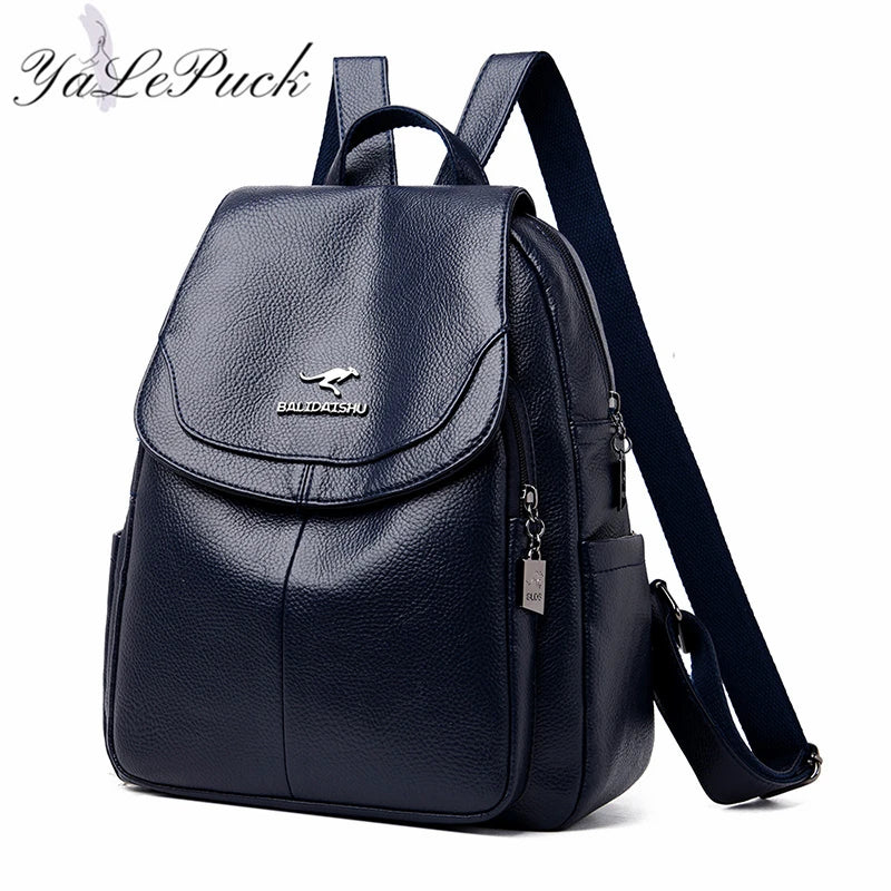 High Leather Women Backpack for Teenager Girls
