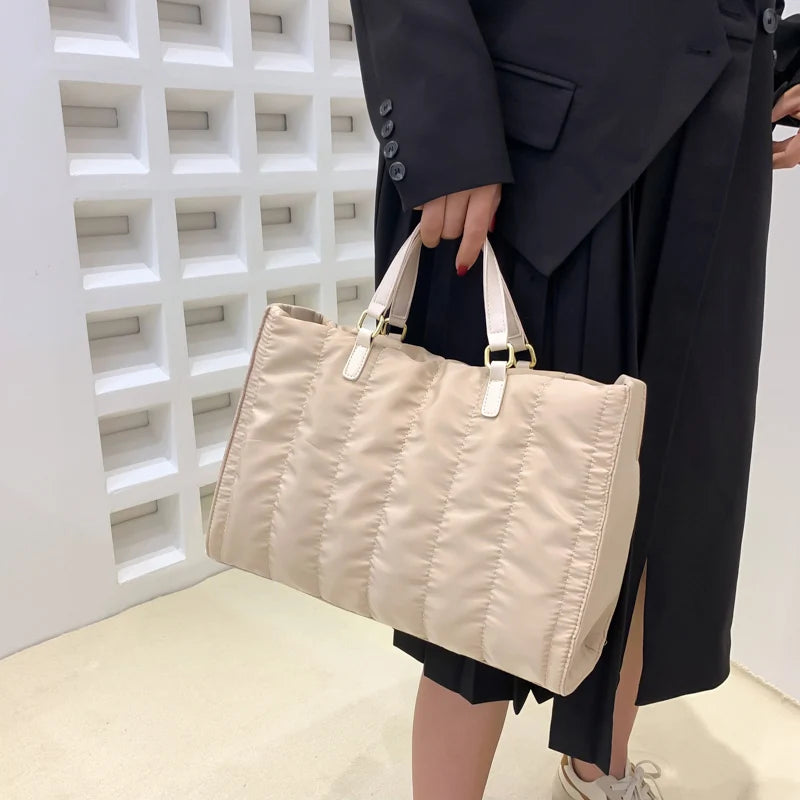 Women Green Big Totes Padded Large Capacit Handbags Classic Nylon Down Cotton
