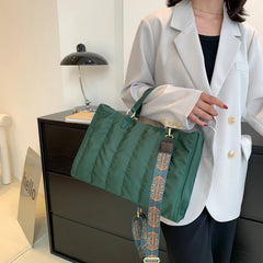 Women Green Big Totes Padded Large Capacit Handbags Classic Nylon Down Cotton