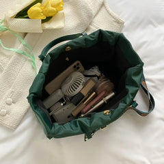 Women Green Big Totes Padded Large Capacit Handbags Classic Nylon Down Cotton