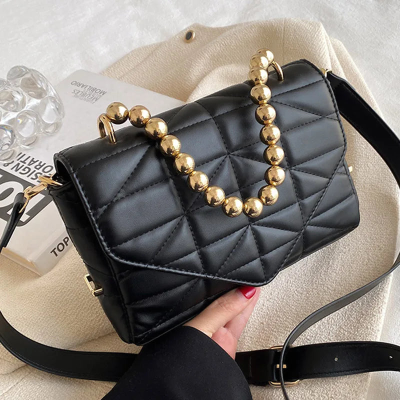 Women High Pu Leather Flap Bags Chain Messenger Bag Pink Green Handbag