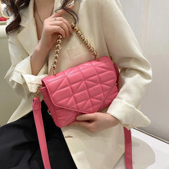 Women High Pu Leather Flap Bags Chain Messenger Bag Pink Green Handbag