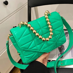 Women High Pu Leather Flap Bags Chain Messenger Bag Pink Green Handbag