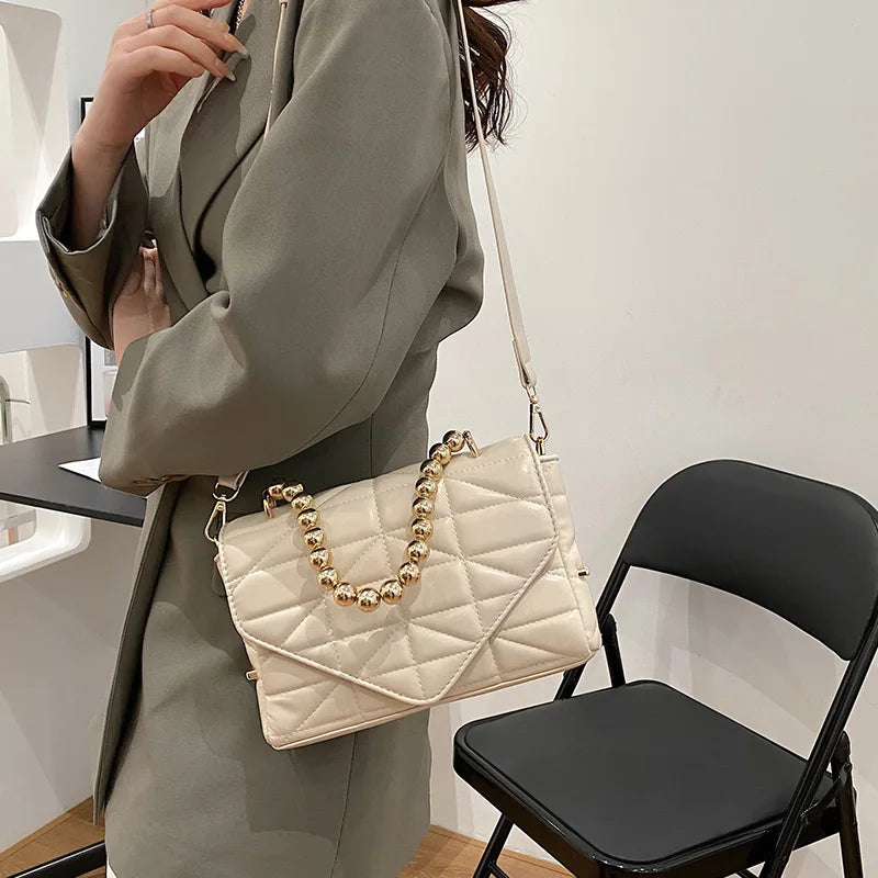 Women High Pu Leather Flap Bags Chain Messenger Bag Pink Green Handbag