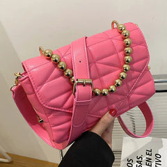 Women High Pu Leather Flap Bags Chain Messenger Bag Pink Green Handbag