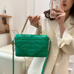 Women High Pu Leather Flap Bags Chain Messenger Bag Pink Green Handbag