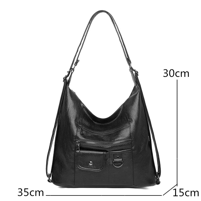 Multifunction Women Leather Backpack Large Capacity Travel Shoulder Bag