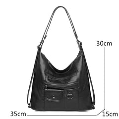 Multifunction Women Leather Backpack Large Capacity Travel Shoulder Bag