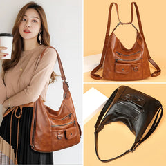 Multifunction Women Leather Backpack Large Capacity Travel Shoulder Bag