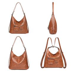 Multifunction Women Leather Backpack Large Capacity Travel Shoulder Bag