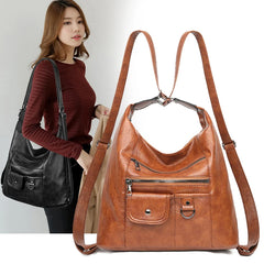 Multifunction Women Leather Backpack Large Capacity Travel Shoulder Bag