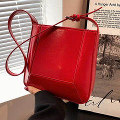 Women Pu Leather Bucket Bags Red Handbags Casual Big Tote Green