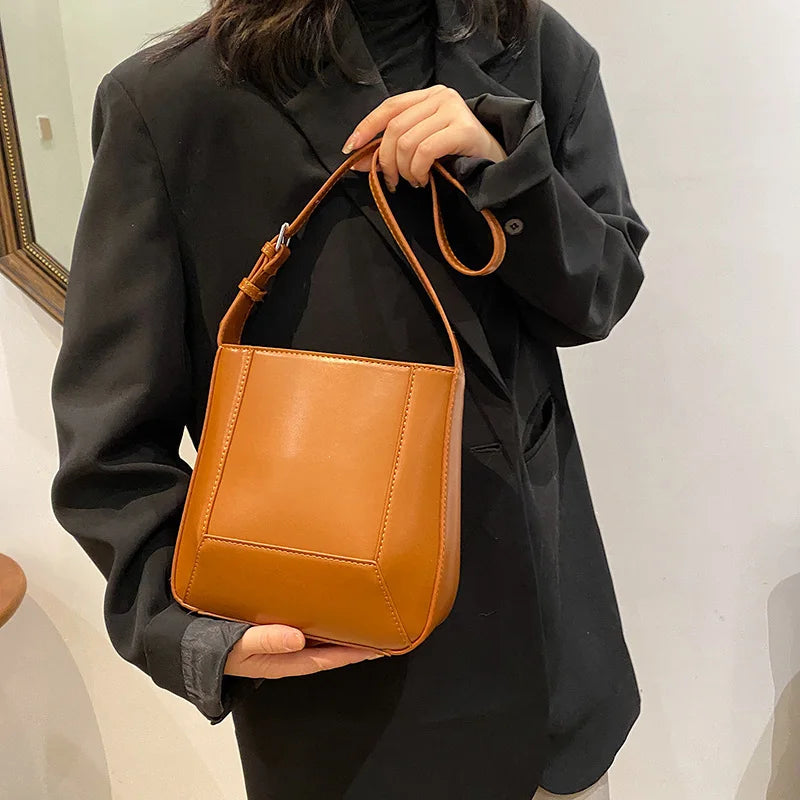 Women Pu Leather Bucket Bags Red Handbags Casual Big Tote Green