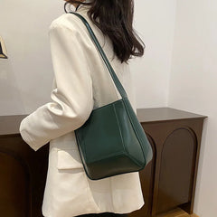 Women Pu Leather Bucket Bags Red Handbags Casual Big Tote Green