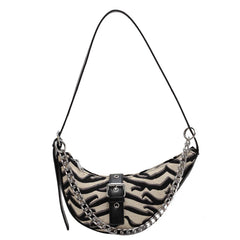 Canvas Croissant Shoulder Bag Chain Handbag for Women