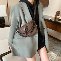 Women's High Leather Waist Bag Chain Crossbody Bags Fanny Pack