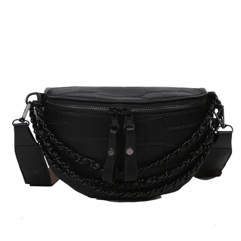 Women's High Leather Waist Bag Chain Crossbody Bags Fanny Pack