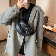 Women's High Leather Waist Bag Chain Crossbody Bags Fanny Pack