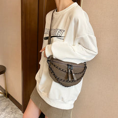 Women's High Leather Waist Bag Chain Crossbody Bags Fanny Pack