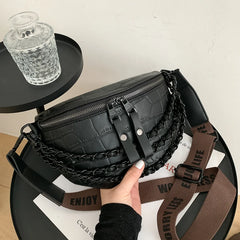 Women's High Leather Waist Bag Chain Crossbody Bags Fanny Pack
