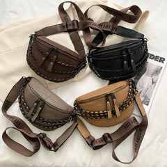 Women's High Leather Waist Bag Chain Crossbody Bags Fanny Pack