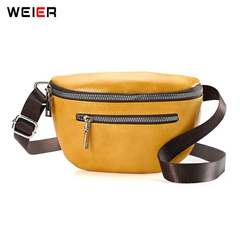 Women's Leather Waist Bag Shoulder Messenger Chest Fanny Pack