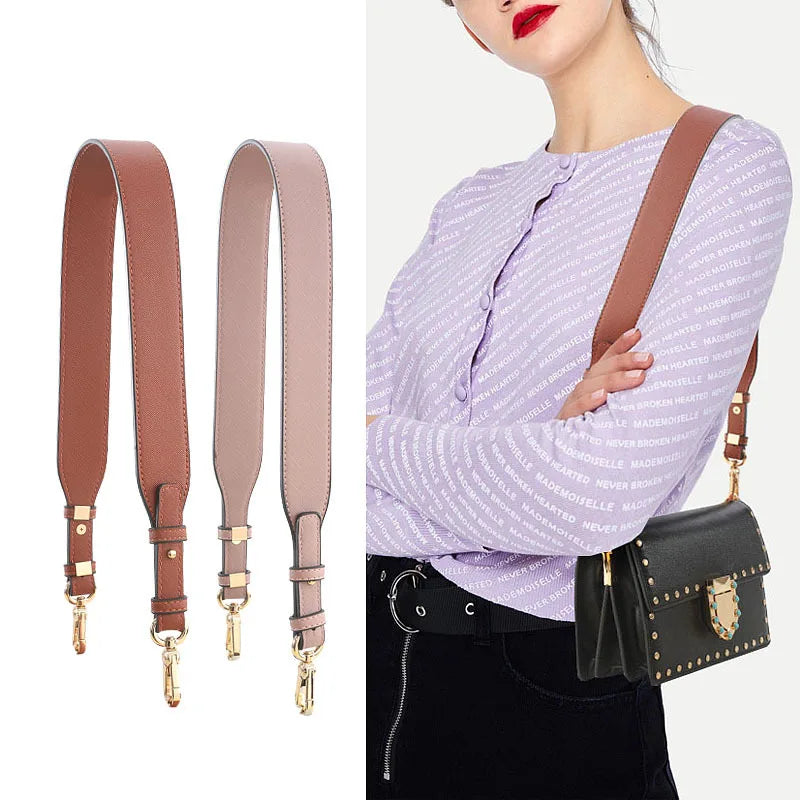 Vintage Wide Leather Crossbody Bag Strap Solid Bandouliere Femme