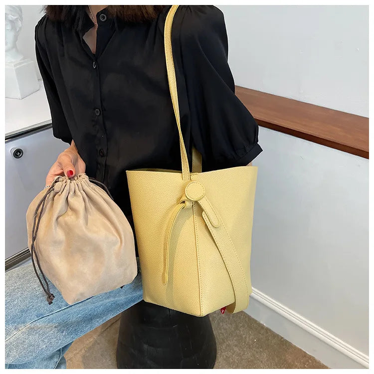 Women Bucket Shoulder Bag Large Capacity PU Leather Handbags and Purse