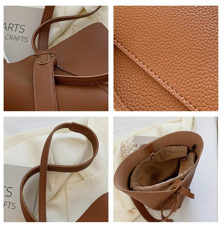 Women Bucket Shoulder Bag Large Capacity PU Leather Handbags and Purse