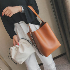 Women Shoulder Bag Chain Bucket Handbags PU Leather Totes Shopping Bag