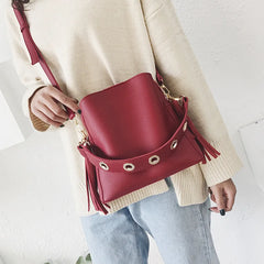 Frosted Leather Bucket Bag Retro Messenger Shoulder Handbag